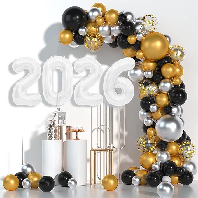 2026 Balloons, 40 inch 2026 White Number Balloons, 2026 Happy New Years Decorations, Large Foil Balloons Number for New Years Eve Party Supplies 2026, Class of 2026 Graduation Decorations