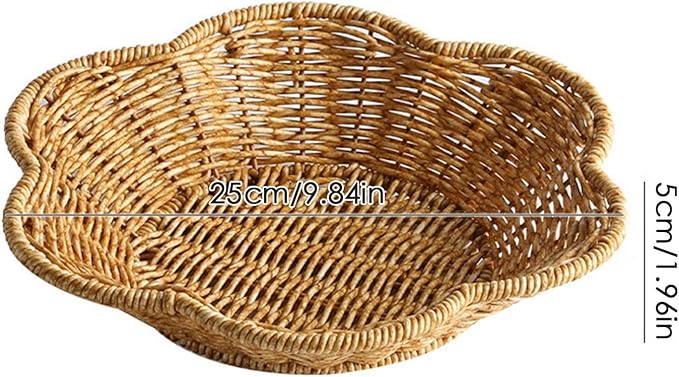 Wicker Round Basket, Scalloped Serving Wicker Basket, Household Food Display Tray Shell-Curved Scalloped Woven Tray, Seagrass Rattan Tray for Coffee Table Organizing