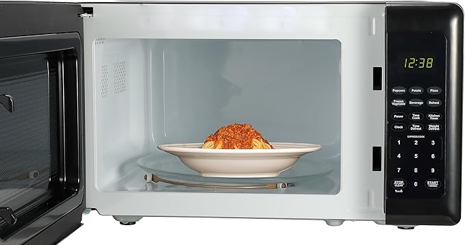Emerson MW7302B Compact Countertop Microwave Oven with Touch Control, LED Display, 700W, 10 Power Levels, 6 Auto Menus, Glass Turntable and Child Safe Lock, 0.7 Cu., Ft. Black