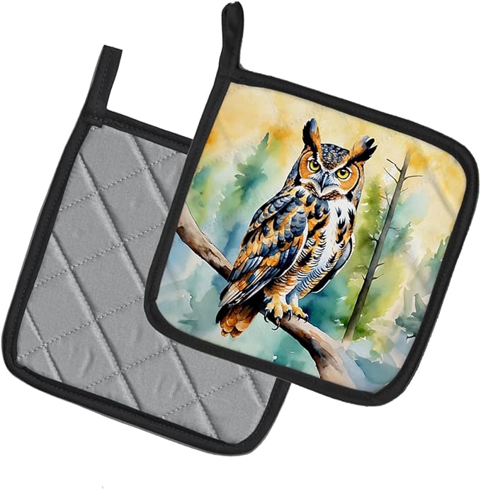 Caroline's Treasures Great Horned Owl Pair of Pot Holders Kitchen Heat Resistant Pot Holders Sets Oven Hot Pads for Cooking Baking BBQ, 7 1/2 x 7 1/2