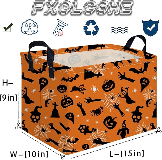 Rectangular Halloween Basket,Trick or Treat Basket for Boys and Girls,Waterproof collapsible storage box,Halloween Decor,Gift box(Witch Halloween)