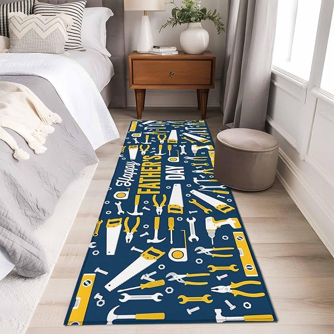 Father's Day Rectangle Rug 2x6 ft Hand Tools Workshop Equipment Soft Area Rug for Living Room Washable Non-Slip Carpet Indoor Mat for Bedroom Dining Room Holiday Decor