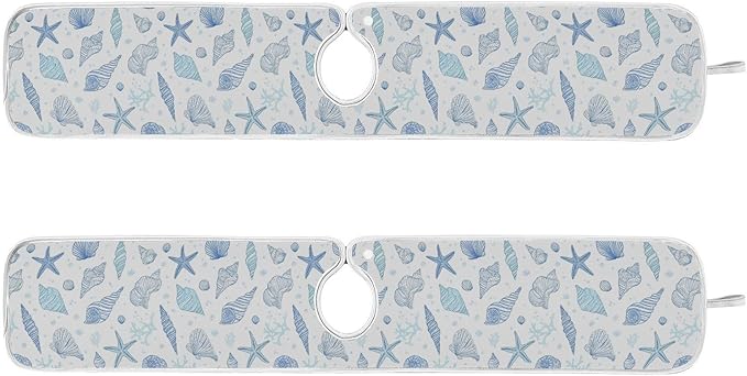 Kitchen Faucet Absorbent Mat, Seashells Starfish Water Splash Guard for Sink, Drip Catcher Thicken Sponge Microfiber Water Catcher Mat 30x5in 2 Pack