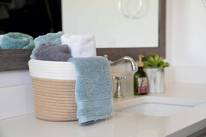 Little Hippo 2pc Large Cotton Rope Basket, White (16"x15") 100% Natural Cotton! Laundry Basket, Woven Storage Basket, Blanket Basket Living Room, Toy Storage Basket, Pillow Basket, Round Basket