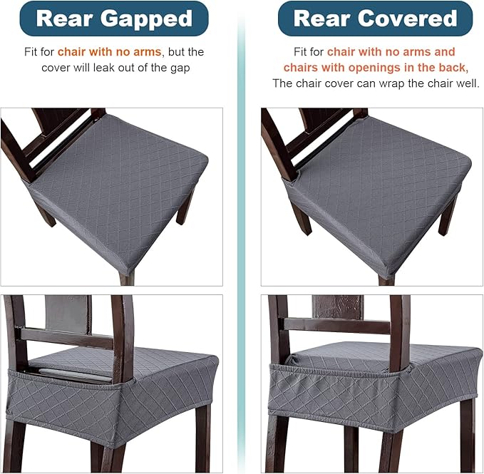 Genina Waterproof Seat Covers for Chairs,Set of 4 Dining Room Chair Seat Covers for Kitchen,Stretch Jacquard Removable Washable Dining Chair Slipcovers Protectors,No Rear Covers, Dark Grey