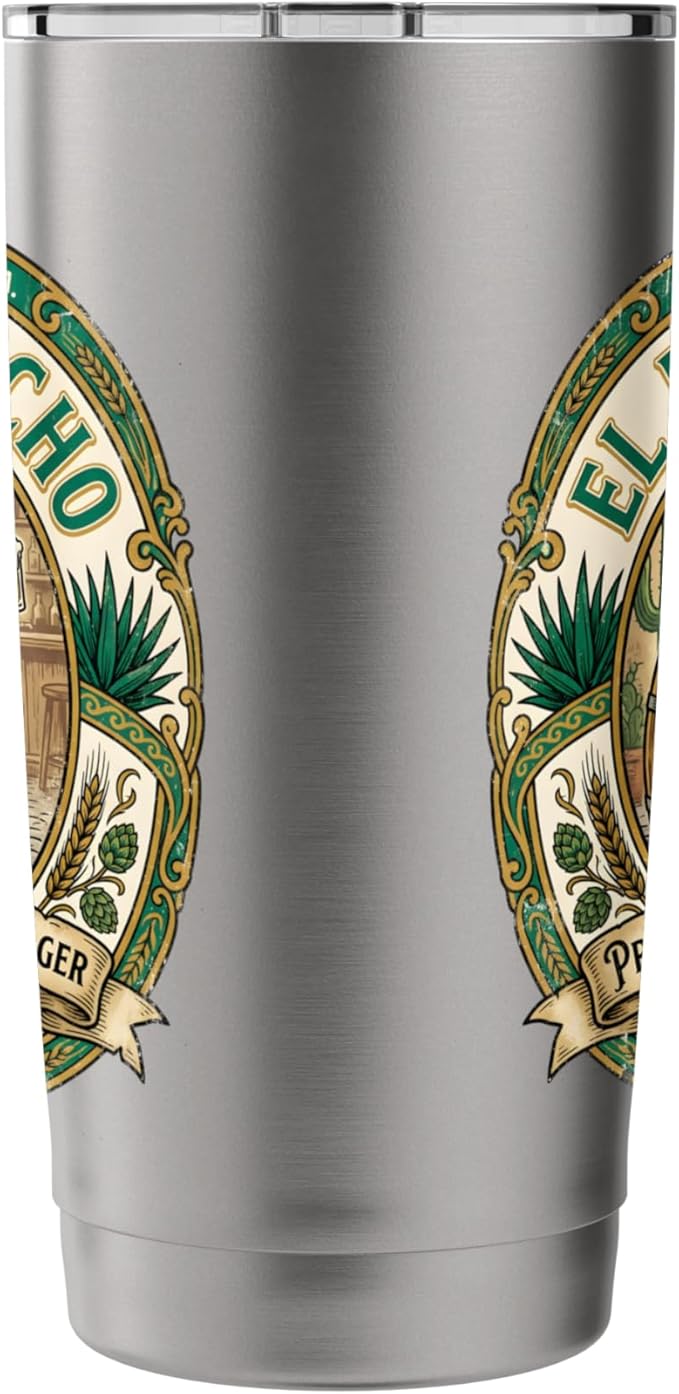 El Borracho The Drunk Mexican Cerveza Retro Beer Label Stainless Steel Insulated Tumbler