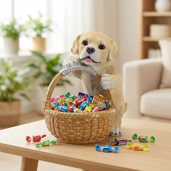 Unique Golden Retriever Gifts, Resin Puppy Statue Storage Basket for Desk, Decorative Key Bowl for Entryway Table, Candy Dish & Funny Decor