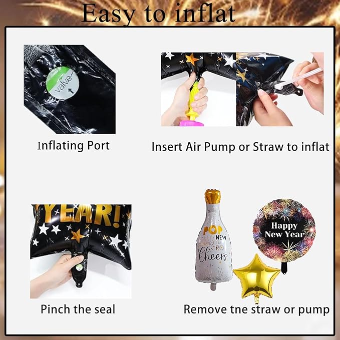 New Years Eve Party Supplies 2025, 69 PCS Kit: Gold & Black Balloons, Banners, Curtains & More for New Year Celebration