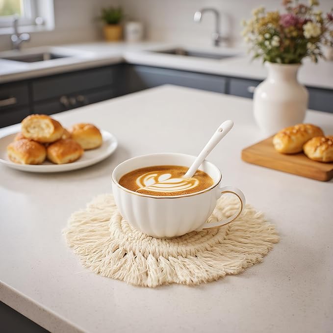 Desk Coasters Set of 2, Cute Coaster for Desk, Round Handmade Woven Coaster for Boho Home Decor, CupCoasters for Office Kitchen Dining Room Bar Farmhouse, Coasters Set for Drinks, Beer, Coffee