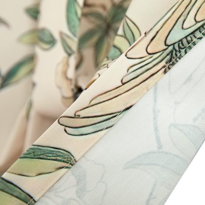 Leeva Tie-up Window Valance Curtain for Study Room, Linen Energy Saving Bird Printed Foral Pattern Rod Pocket Small Curtains for Bedroom Dining Room, 52 x 18 Inches, Beige, One Panel