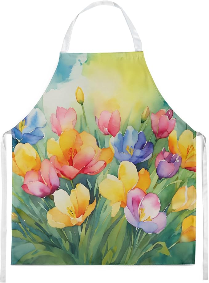Caroline's Treasures Freesias in Watercolor Apron Cooking Kitchen Server Baking Crafts Gardening for Adult Women Men, Unisex, Large, Multicolor