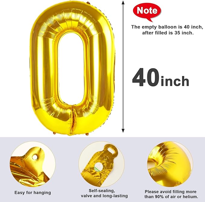Number 0 Balloons 40 Inch Gold Number Balloons for 10 20 30 40 50 60 70 80 90 100 Numbers Balloon Birthday Decorations Wedding Event