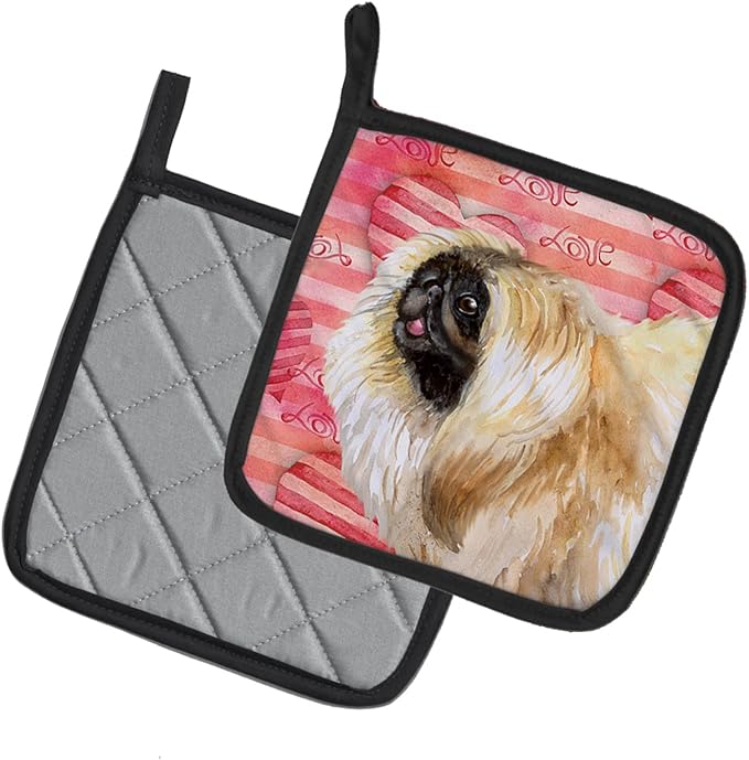Caroline's Treasures BB9768PTHD Pekingese Love Pair of Pot Holders, Red Kitchen Heat Resistant Pot Holders Sets Oven Hot Pads for Cooking Baking BBQ, 7 1/2 x 7 1/2