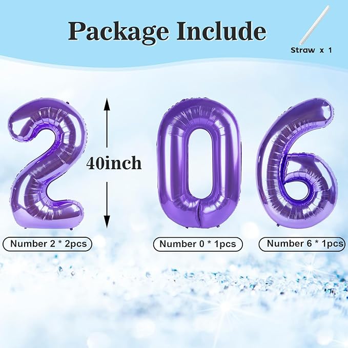 Number 2026 Balloons, 2026 Decorations New Years, Purple 40 Inch Balloon for New Years Eve Decorations & Graduation Decoration Party Supplies, 2 6 20 26 Birthday Parties