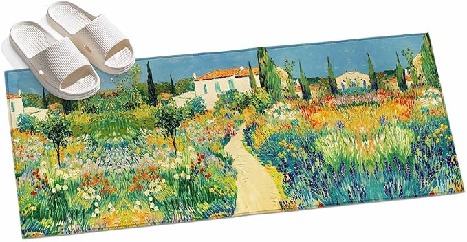 Runner Rug for Bedroom Hallway, Pastoral Floral Pink Yellow Flower Green Leaves Kitchen Runner Rugs Area Rug 2x6ft, Farm Plants Washable Soft Floor Carpet for Entryway Stair