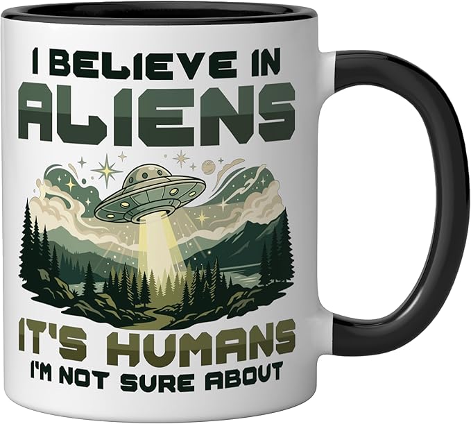 Alien Believer UFO Extraterrestrial Space Lover Ceramic Mug, Black/White