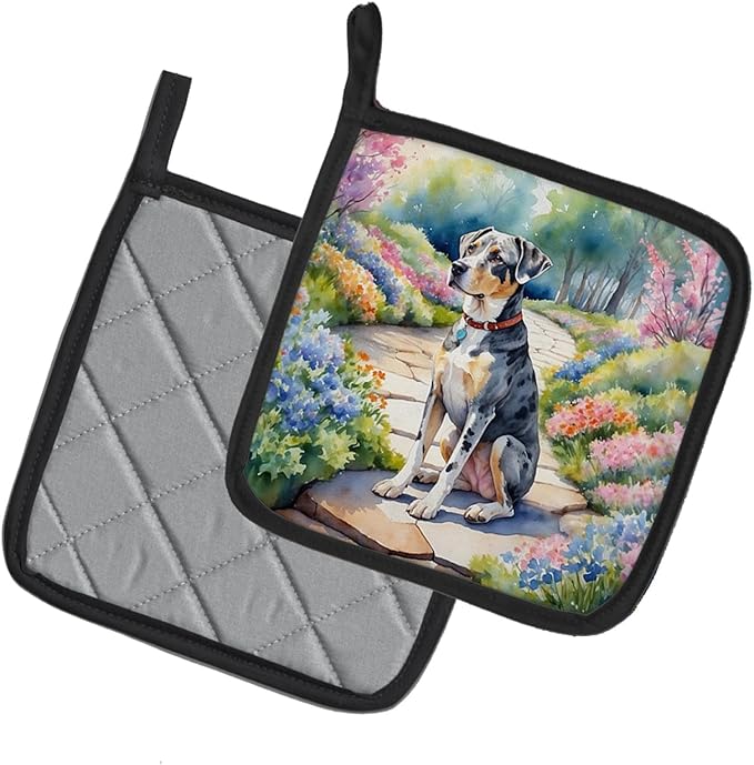 Caroline's Treasures Catahoula Spring Path Pair of Pot Holders Kitchen Heat Resistant Pot Holders Sets Oven Hot Pads for Cooking Baking BBQ, 7 1/2 x 7 1/2