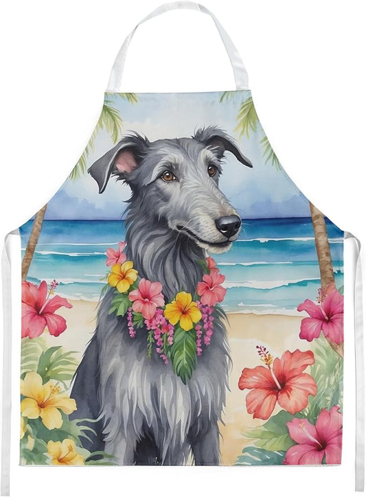 Caroline's Treasures Scottish Deerhound Luau Apron Cooking Kitchen Server Baking Crafts Gardening for Adult Women Men, Unisex, Large, Multicolor