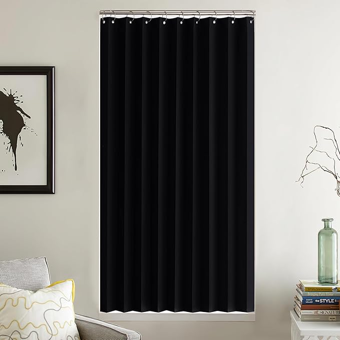 NICETOWN Black Blackout Curtains for Kitchen - Accordion Style Thermal Insulated Sliding Door Curtain Draperies Energy Saving Short Window Blinds for Living Room Bedroom, 52 x 63 inch, 1 Panel