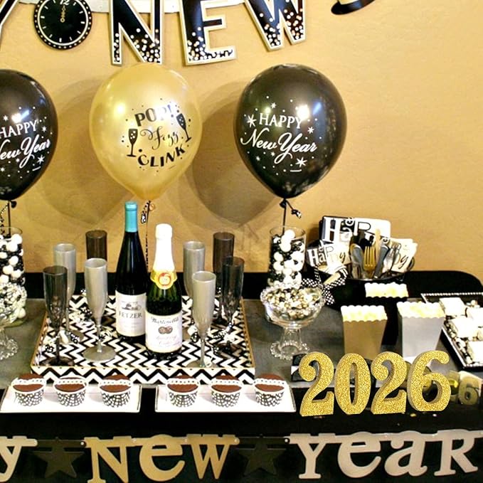 TONIFUL 4 Inch 2026 Gold Glitter Table Centerpiece Sign 2026 Number Word Sign,2026 Wooden Numbers Block for New Year Eve,Graduation,Chrismas,Anniversary Party Supplies