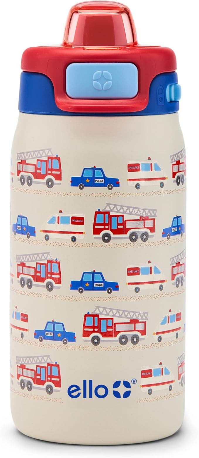 Ello Kids Pop & Fill 12oz Toddler Water Bottle with Quick Fill Lid, Double-Wall Vacuum Insulated Stainless Steel, Leak Proof, BPA Free, Sip & Chug, For School, Lunchboxes, To the Rescue