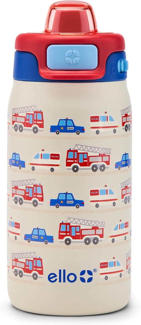Ello Kids Pop & Fill 12oz Toddler Water Bottle with Quick Fill Lid, Double-Wall Vacuum Insulated Stainless Steel, Leak Proof, BPA Free, Sip & Chug, For School, Lunchboxes, To the Rescue