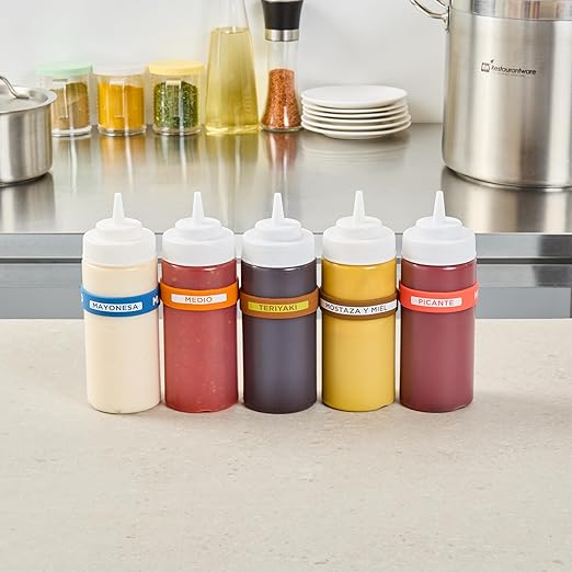Restaurantware Silicone Squeeze Bottle Band 10 Count 2.75 Inch Dishwasher Safe Condiment Identification Band, Teriyaki Brown Non-Slip Label Band for Condiment Labeling at Restaurants, Food Trucks