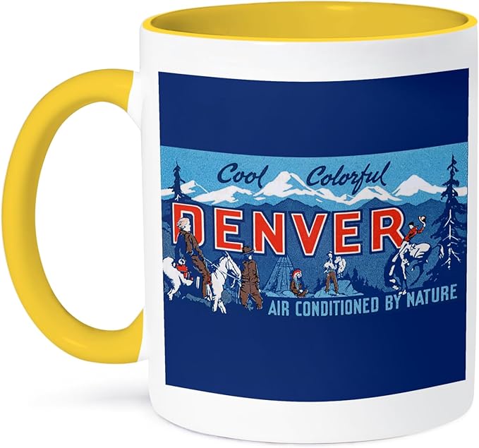 3dRose Cool Colorful Denver Air Conditioned by Nature Luggage Label 15oz Two-Tone Yellow Mug