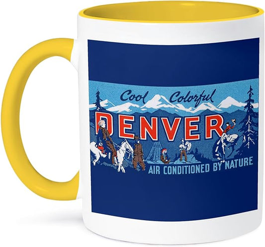 3dRose Cool Colorful Denver Air Conditioned by Nature Luggage Label 15oz Two-Tone Yellow Mug