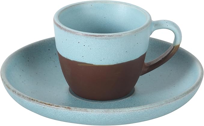 Gibson Elite William Crest 8 Piece Cup & Saucer Set, 4 Stoneware Cups & 4 Saucers, Reactive Glaze Finish, 3.5oz Espresso Cups, 5.5” Saucers, Microwave & Dishwasher Safe - Assorted Colors