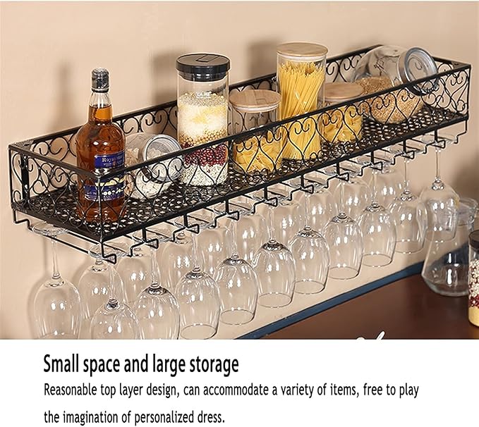 Wall Wine Rack Metal Iron Creative Grid Hanging Wine Bottle Holder Large Wine Glass Shelf Industrial Wine Cabinet for Kitchen/Bar/Restaurant Hanger(Size: 60CM Color:Black)