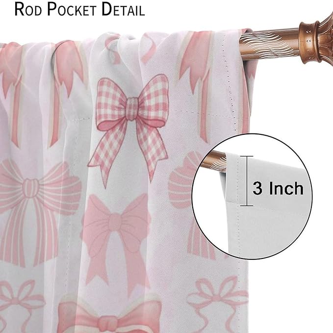 Bowknot Blackout Curtain,Kids Girls Cute Pink Bow Ties Print Window Treatment Curtains Dining Room Living Room Kitchen Cafe Bedroom Office Nursery Drapes,42x63 in
