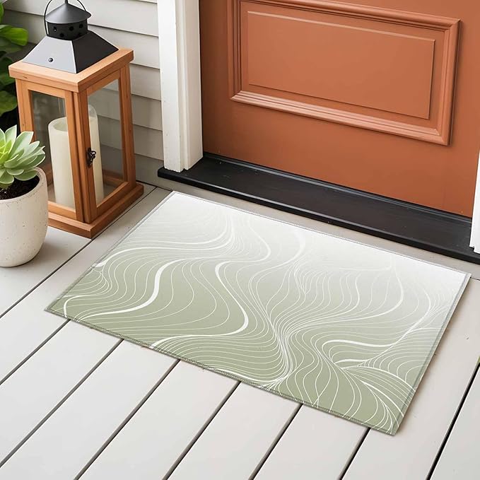 Area Rug 2x3ft, Sage Green Wavy Gradient Stripes Washable Rugs for Living Room Bedroom, Geometric Abstract Art Soft Non-Slip Area Rugs Rectangle Floor Carpet for Dining Room