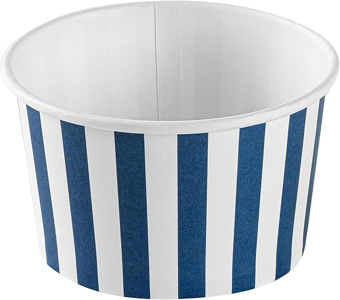 Coppetta 5 Ounce Dessert Cups, 50 Disposable Ice Cream Cups - Lids Sold Separately, Sturdy, Blue And White Paper FroYo Bowls, Striped, For Hot And Cold Foods, Perfect For Gelato - Restaurantware