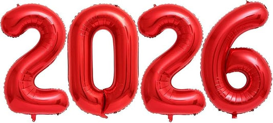 Red 2026 Balloons, 40 Inch 2026 Number Balloon Foil New Year Balloon Numbers for New Years Eve Party Graduation Party Decoration