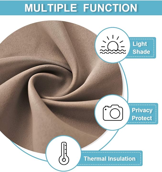 RYB HOME Blackout French Door Curtain - Privacy Thermal Insulated Window Shades for Patio Kitchen Front Entry Back Door Glass Window, Self Adhesive No Drill, 1 Panel, 26" W x 72" L, Mocha