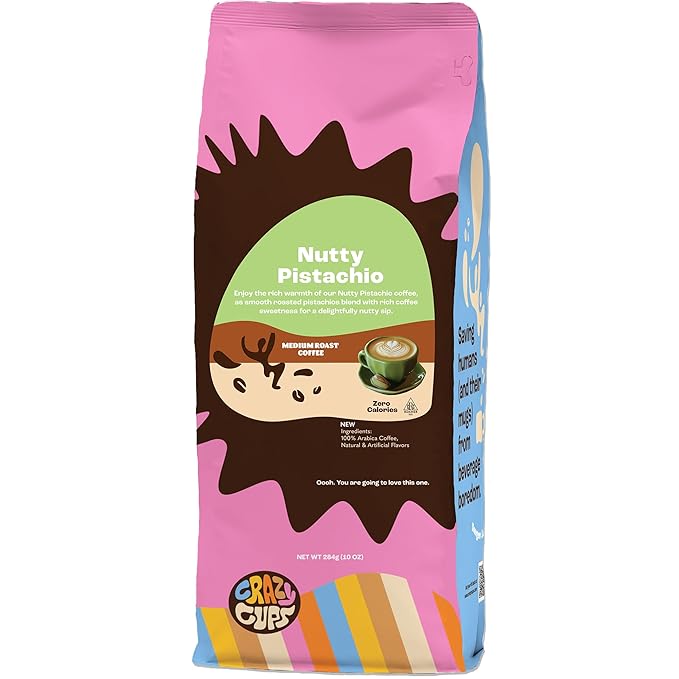 Crazy Cups Flavored Ground Coffee, Pistachio Coffee in 10 oz Bag, For Brewing Hot or Iced