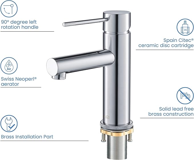 KIBI KBF1010 Solid Brass Single Handle Single Hole Circular X Faucet for Bathroom Sink | High Arc Faucet Spout | Chrome Finish | Corrosion and Rust Resistant