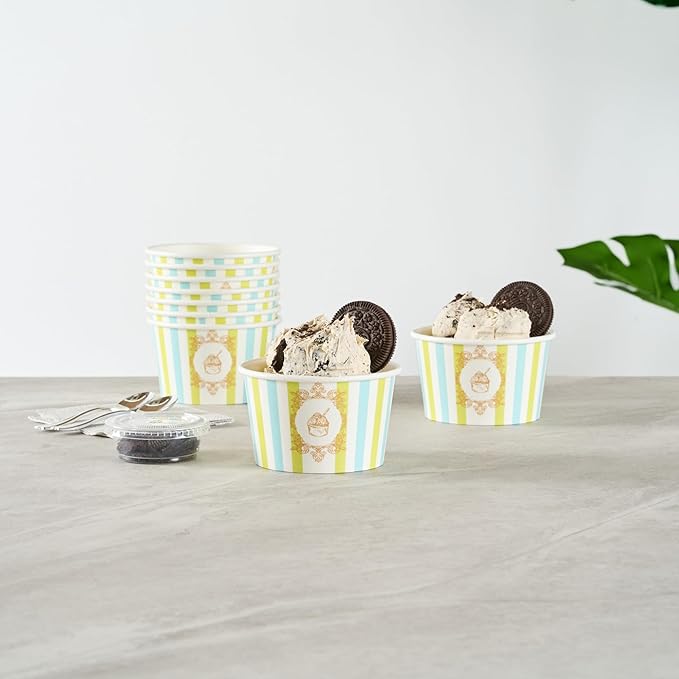 Restaurantware Ice Cream Cups 200 Pack of 8 oz Leak-Resistant Disposable Dessert Bowl Frozen Yogurt Cup Round Paper Container For Cold And Hot Desserts