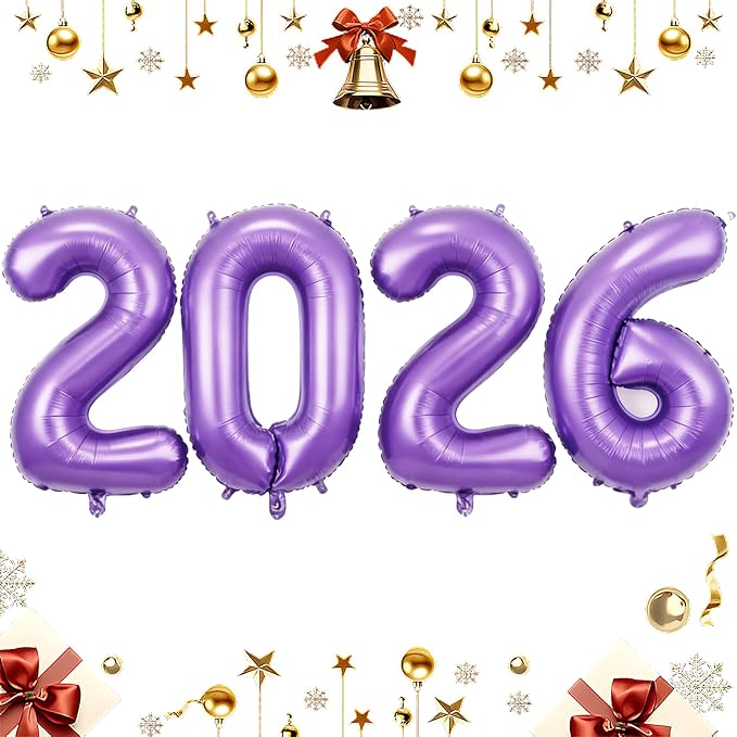 Purple 2026 Balloons, Jumbo 40 Inch Foil 2026 Number Balloons, Grad Balloons for Class of 2026 Graduation Party, Purple Matellic Foil New Year Birthday Home Office Party Supplies