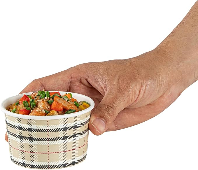 Restaurantware Coppetta 5 Ounce Dessert Cups, 200 Disposable Ice Cream Cups - Lids Sold Separately, Sturdy, Plaid Paper FroYo Bowls, For Hot And Cold Foods, Perfect For Gelato Or Mousse