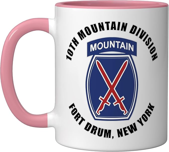 10th Mountain Division Fort Drum New York Veteran Ceramic Mug, Pink/White