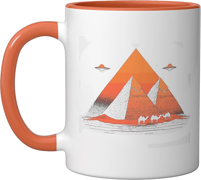 Alien Saucer Cryptid Extraterrestrial Beings Ceramic Mug, Orange/White