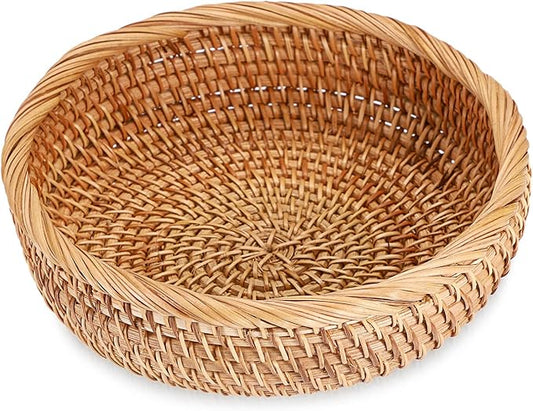 Small Keys Basket for Entryway Table 7.9" Rattan Key Bowl Round Wicker Basket Tray Handwoven Baskets Key Holder for Wallet Remote Candy