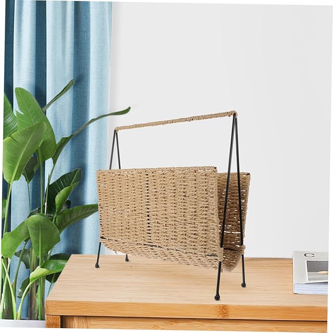 Garneck Hand Woven Storage Basket Rustic Style Snack Holder for Organizing Books and Items Natural Material Compact Design for Home and Storage