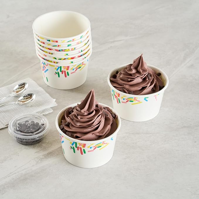 Restaurantware Ice Cream Cups 50 Pack of 8 oz Leak-Resistant Disposable Dessert Bowl Frozen Yogurt Cup Round Paper Container For Cold And Hot Desserts