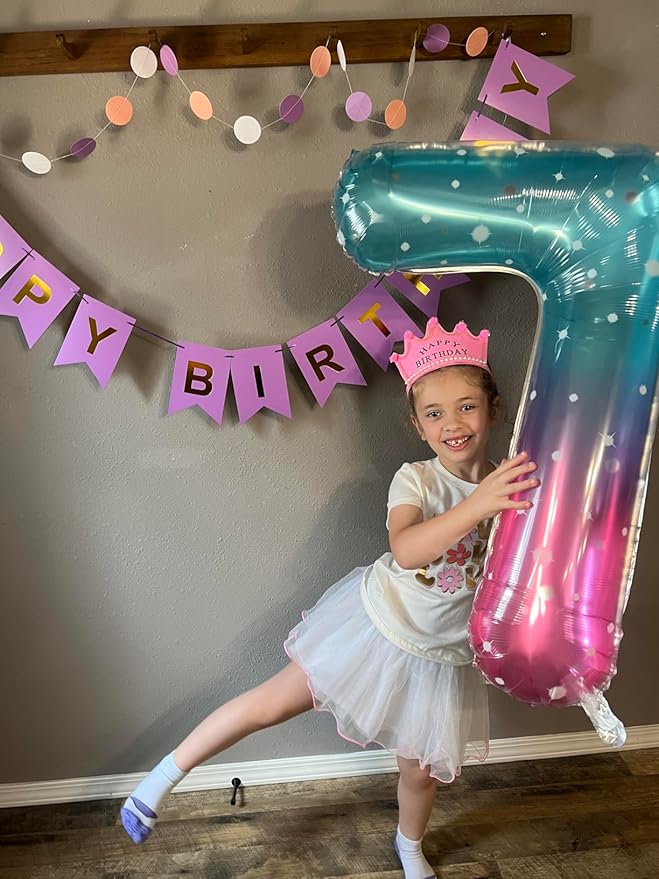40 Inch Number 7 Balloon, 6 7 Birthday Decorations, Pink Purple Blue Seven Birthday Decor, 7 17 27 70 Year Old Balloon Number for Engagement, Wedding, Graduations