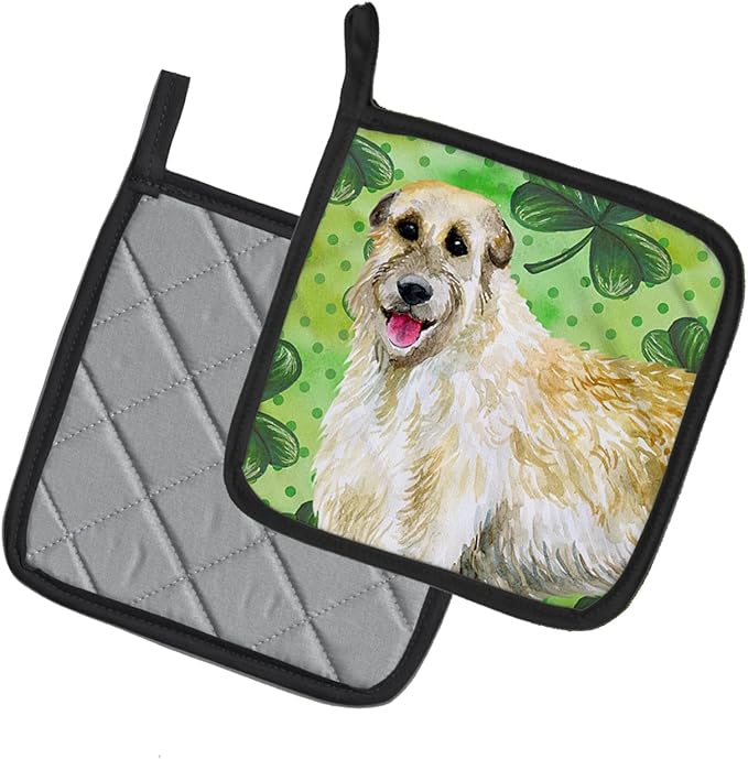 Caroline's Treasures BB9844PTHD Irish Wolfhound St Patrick's Pair of Pot Holders, Green Kitchen Heat Resistant Pot Holders Sets Oven Hot Pads for Cooking Baking BBQ, 7 1/2 x 7 1/2