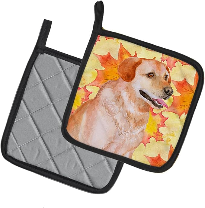 Caroline's Treasures BB9975PTHD Labrador Retriever Fall Pair of Pot Holders, Yellow Kitchen Heat Resistant Pot Holders Sets Oven Hot Pads for Cooking Baking BBQ, 7 1/2 x 7 1/2