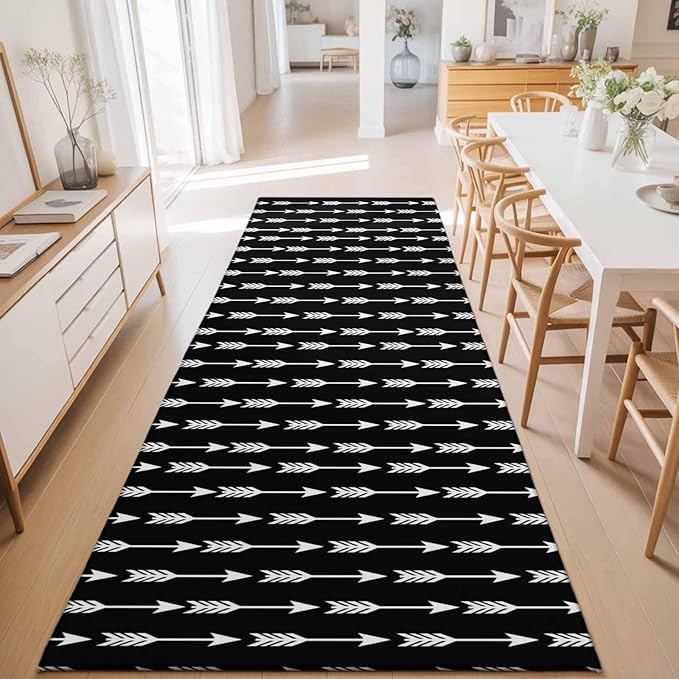 Runner Rug for Bedroom Hallway, Tribal Style Arrows Pattern Kitchen Runner Rugs Area Rug 2x6ft, Black Background Washable Soft Floor Carpet for Entryway Stair